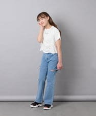 KJKFD56035 a.v.v KIDS(アー・ヴェ・ヴェ) [130-160]【毛玉になりにくい/綿100％】クロップドドロストTシャツ ホワイト