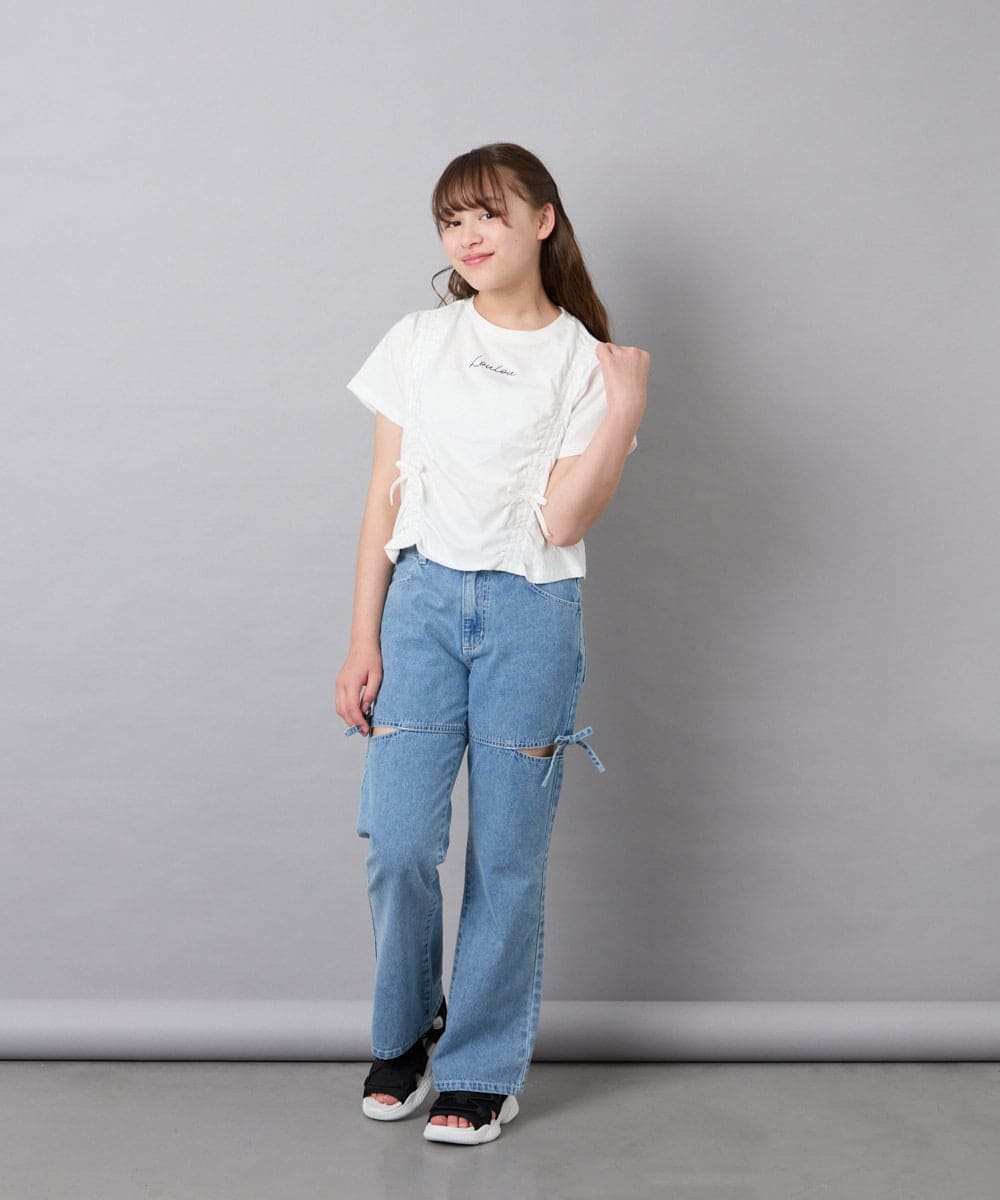KJKFD56035 a.v.v KIDS(アー・ヴェ・ヴェ) [130-160]【毛玉になりにくい/綿100％】クロップドドロストTシャツ ホワイト