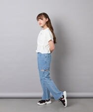 KJKFD56035 a.v.v KIDS(アー・ヴェ・ヴェ) [130-160]【毛玉になりにくい/綿100％】クロップドドロストTシャツ ホワイト