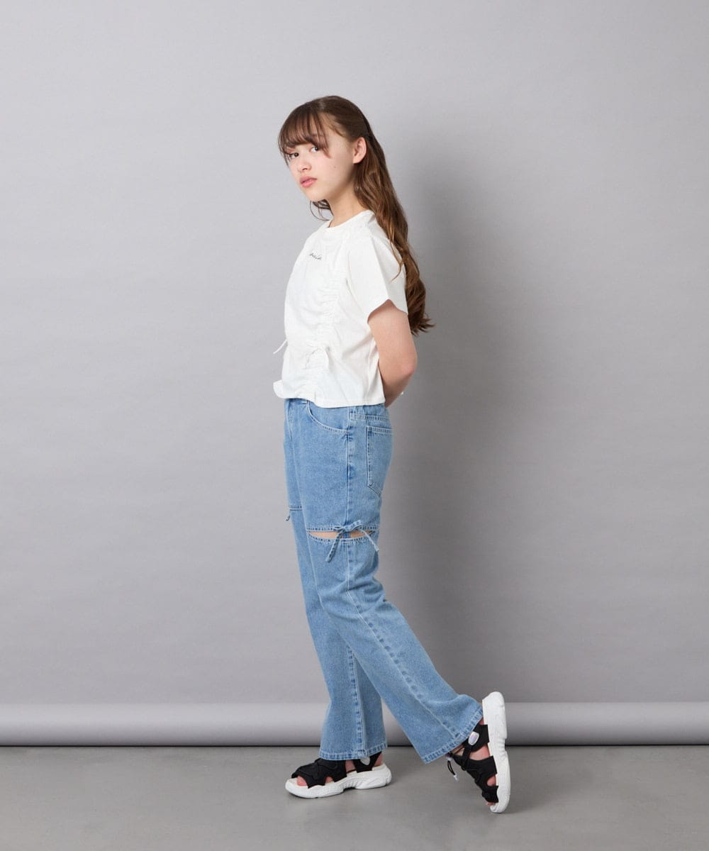 KJKFD56035 a.v.v KIDS(アー・ヴェ・ヴェ) [130-160]【毛玉になりにくい/綿100％】クロップドドロストTシャツ ホワイト