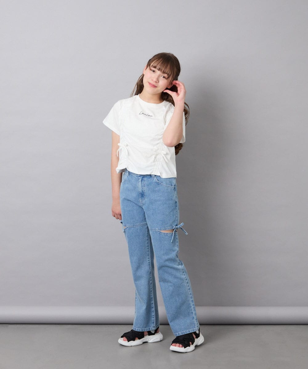 KJKFD56035 a.v.v KIDS(アー・ヴェ・ヴェ) [130-160]【毛玉になりにくい/綿100％】クロップドドロストTシャツ ホワイト
