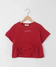 KJKFD56035 a.v.v KIDS(アー・ヴェ・ヴェ) [130-160]【毛玉になりにくい/綿100％】クロップドドロストTシャツ レッド