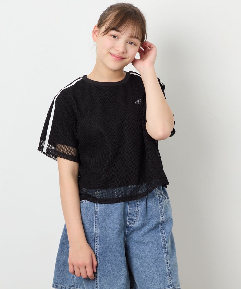 KJKFD57039 a.v.v KIDS(アー・ヴェ・ヴェ) [120-160]メッシュレイヤードTシャツ ブラック