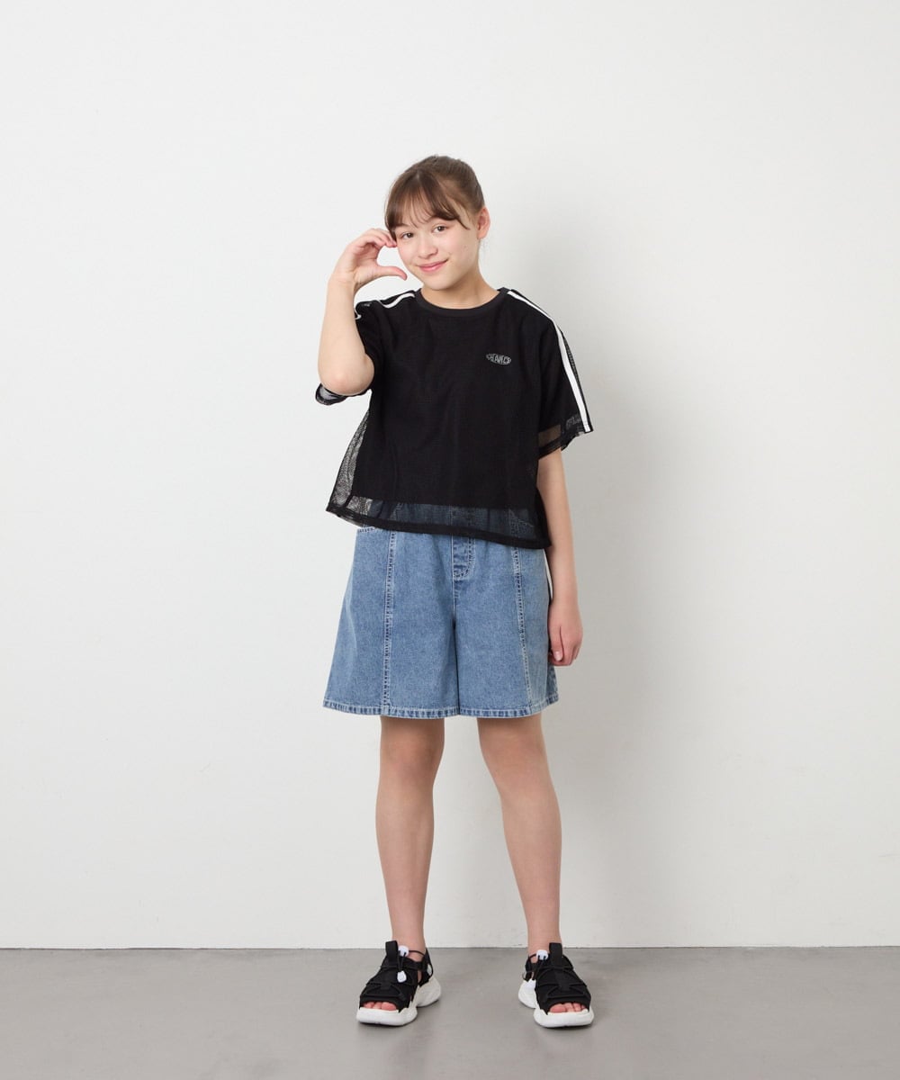 KJKFD57039 a.v.v KIDS(アー・ヴェ・ヴェ) [120-160]メッシュレイヤードTシャツ ブラック