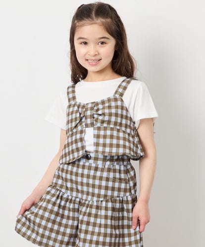 KJKFD59039 a.v.v KIDS [120-160][ママとお揃いコーデが叶う/セットアップ可能]リボンビスチェドッキングTシャツ