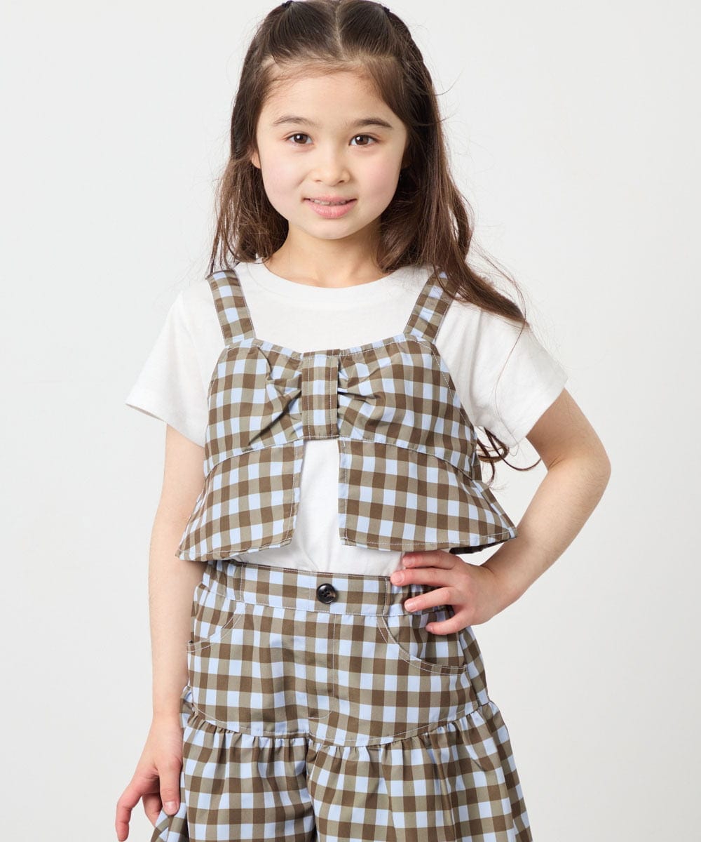 KJKFD59039 a.v.v KIDS(アー・ヴェ・ヴェ) [120-160][ママとお揃いコーデが叶う/セットアップ可能]リボンビスチェドッキングTシャツ ライトブルー
