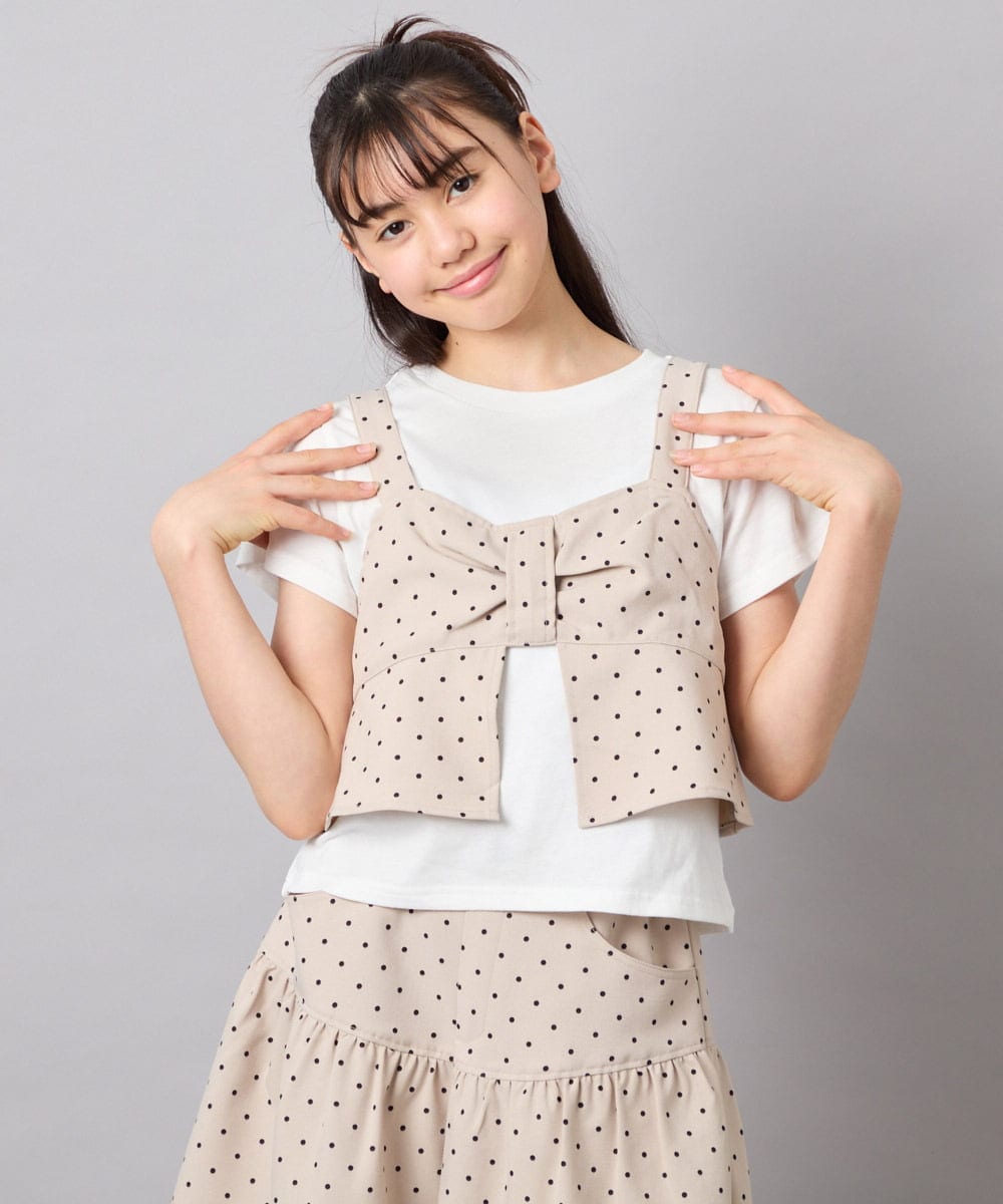 KJKFD59039 a.v.v KIDS(アー・ヴェ・ヴェ) [120-160][ママとお揃いコーデが叶う/セットアップ可能]リボンビスチェドッキングTシャツ ベージュ