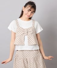 KJKFD59039 a.v.v KIDS(アー・ヴェ・ヴェ) [120-160][ママとお揃いコーデが叶う/セットアップ可能]リボンビスチェドッキングTシャツ ベージュ