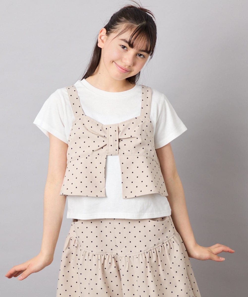 KJKFD59039 a.v.v KIDS(アー・ヴェ・ヴェ) [120-160][ママとお揃いコーデが叶う/セットアップ可能]リボンビスチェドッキングTシャツ ベージュ