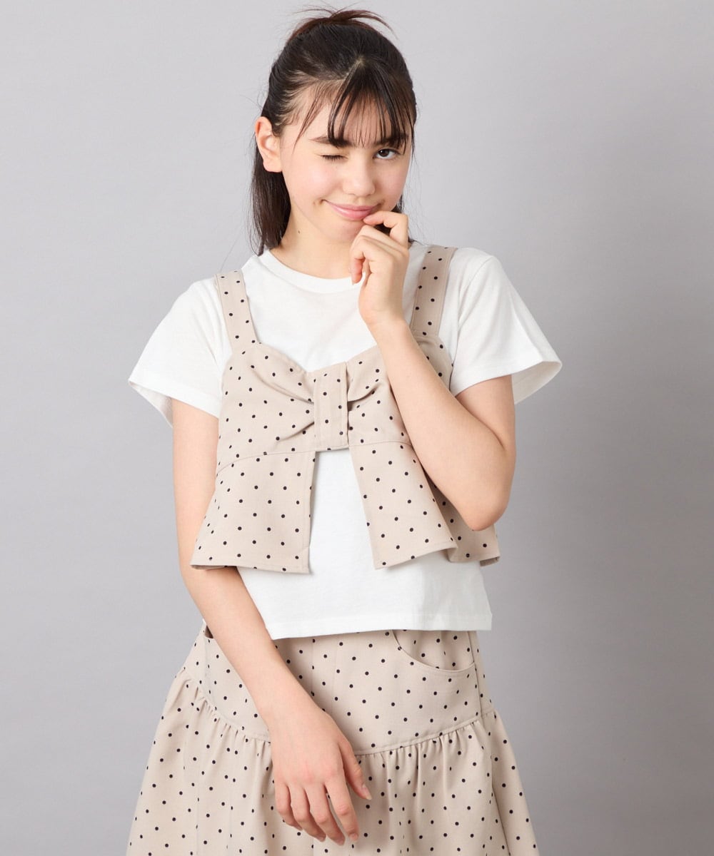 KJKFD59039 a.v.v KIDS(アー・ヴェ・ヴェ) [120-160][ママとお揃いコーデが叶う/セットアップ可能]リボンビスチェドッキングTシャツ ベージュ