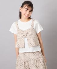 KJKFD59039 a.v.v KIDS(アー・ヴェ・ヴェ) [120-160][ママとお揃いコーデが叶う/セットアップ可能]リボンビスチェドッキングTシャツ ベージュ