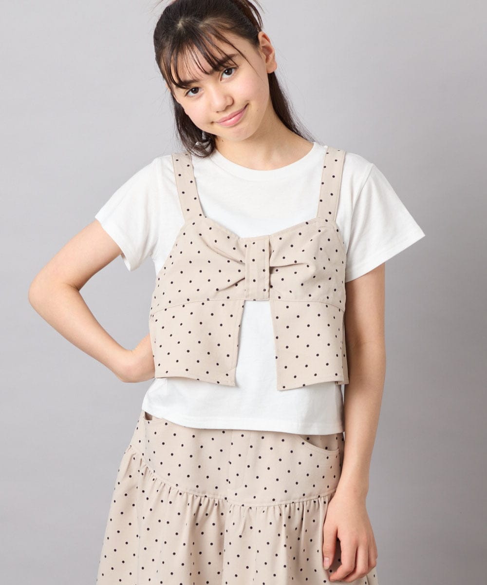 KJKFD59039 a.v.v KIDS(アー・ヴェ・ヴェ) [120-160][ママとお揃いコーデが叶う/セットアップ可能]リボンビスチェドッキングTシャツ ベージュ