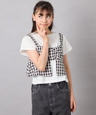KJKFD59039 a.v.v KIDS(アー・ヴェ・ヴェ) [120-160][ママとお揃いコーデが叶う/セットアップ可能]リボンビスチェドッキングTシャツ ブラック