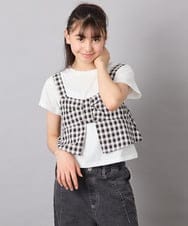 KJKFD59039 a.v.v KIDS(アー・ヴェ・ヴェ) [120-160][ママとお揃いコーデが叶う/セットアップ可能]リボンビスチェドッキングTシャツ ブラック
