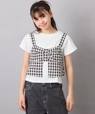 KJKFD59039 a.v.v KIDS(アー・ヴェ・ヴェ) [120-160][ママとお揃いコーデが叶う/セットアップ可能]リボンビスチェドッキングTシャツ ブラック