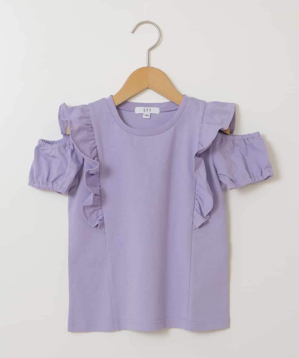 KJKFS49019 a.v.v KIDS(アー・ヴェ・ヴェ) [100-130]フロントフリルオフショルＴシャツ ラベンダー