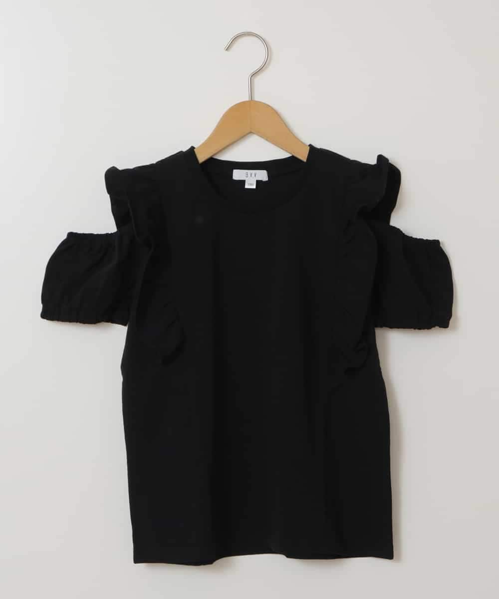 KJKFS49019 a.v.v KIDS(アー・ヴェ・ヴェ) [100-130]フロントフリルオフショルＴシャツ ブラック