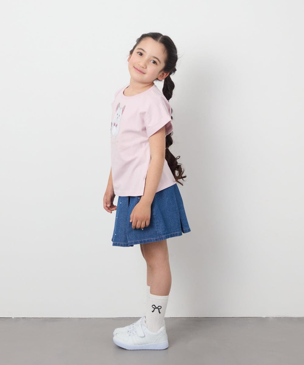 KJKGA23016 a.v.v KIDS(アー・ヴェ・ヴェ) 【累計1万枚販売/接触冷感/毛玉になりにくい/安心の綿100％】[100-130]シアーギンガムスリーブＴシャツ ピンク