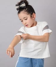 KJKGA23016 a.v.v KIDS(アー・ヴェ・ヴェ) 【累計1万枚販売/接触冷感/毛玉になりにくい/安心の綿100％】[100-130]シアーギンガムスリーブＴシャツ ピンク