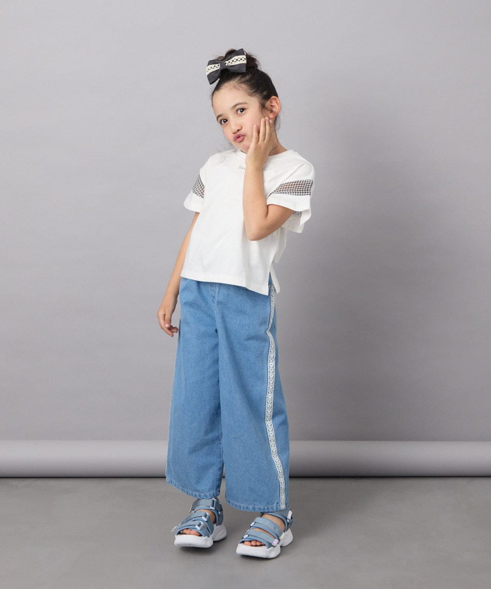 KJKGA23016 a.v.v KIDS(アー・ヴェ・ヴェ) 【累計1万枚販売/接触冷感/毛玉になりにくい/安心の綿100％】[100-130]シアーギンガムスリーブＴシャツ ピンク