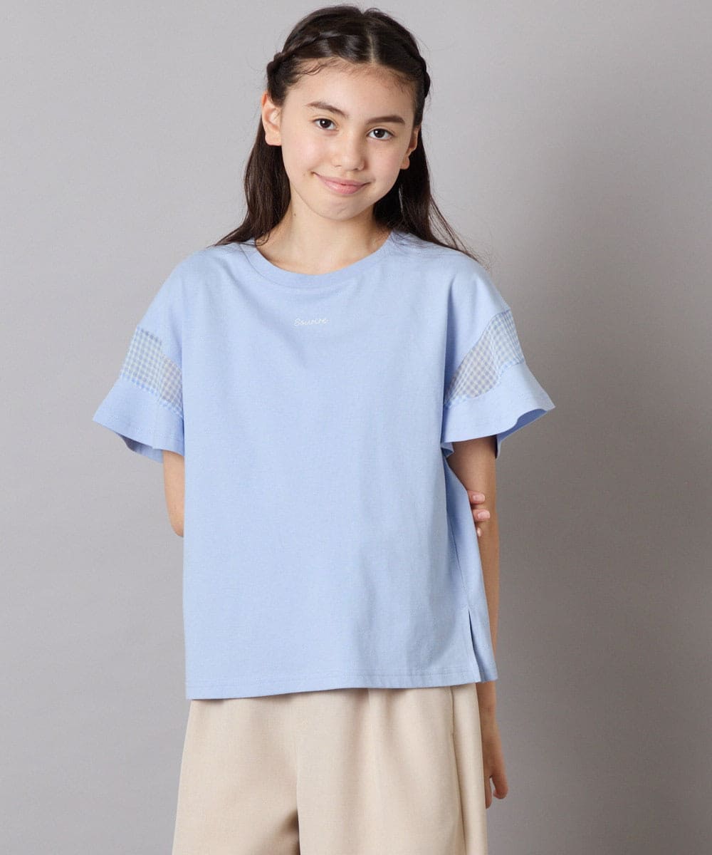 KJKGA23016 a.v.v KIDS(アー・ヴェ・ヴェ) 【累計1万枚販売/接触冷感/毛玉になりにくい/安心の綿100％】[100-130]シアーギンガムスリーブＴシャツ ピンク