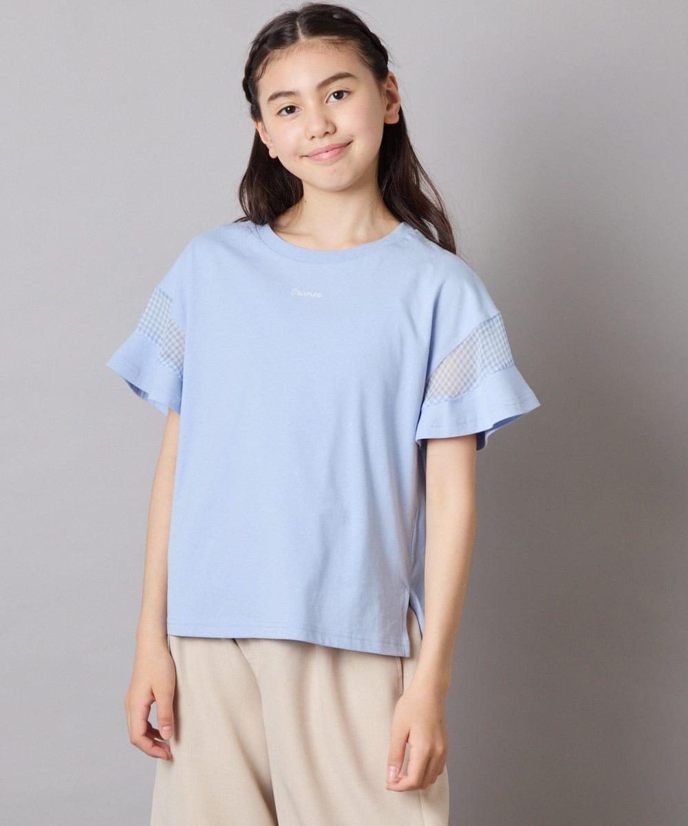 KJKGA23016 a.v.v KIDS(アー・ヴェ・ヴェ) 【累計1万枚販売/接触冷感/毛玉になりにくい/安心の綿100％】[100-130]シアーギンガムスリーブＴシャツ ピンク