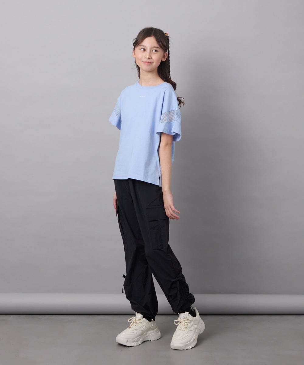 KJKGA23016 a.v.v KIDS(アー・ヴェ・ヴェ) 【累計1万枚販売/接触冷感/毛玉になりにくい/安心の綿100％】[100-130]シアーギンガムスリーブＴシャツ ピンク