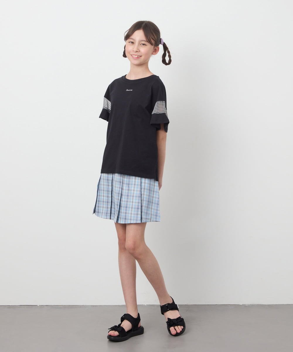 KJKGA23016 a.v.v KIDS(アー・ヴェ・ヴェ) 【累計1万枚販売/接触冷感/毛玉になりにくい/安心の綿100％】[100-130]シアーギンガムスリーブＴシャツ ピンク