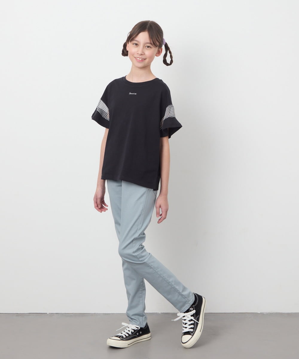 KJKGA23016 a.v.v KIDS(アー・ヴェ・ヴェ) 【累計1万枚販売/接触冷感/毛玉になりにくい/安心の綿100％】[100-130]シアーギンガムスリーブＴシャツ ピンク