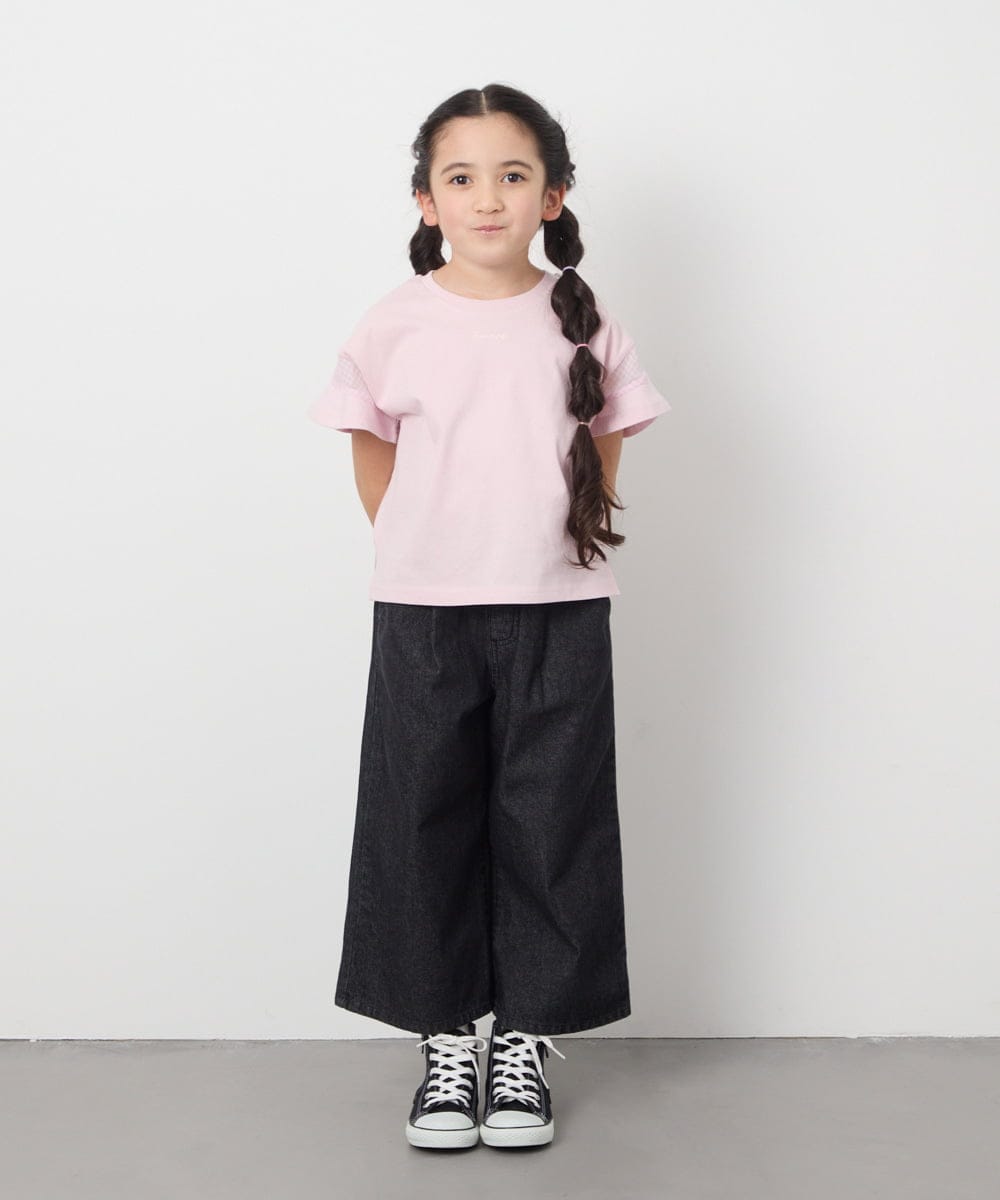 KJKGA23016 a.v.v KIDS(アー・ヴェ・ヴェ) 【累計1万枚販売/接触冷感/毛玉になりにくい/安心の綿100％】[100-130]シアーギンガムスリーブＴシャツ ピンク