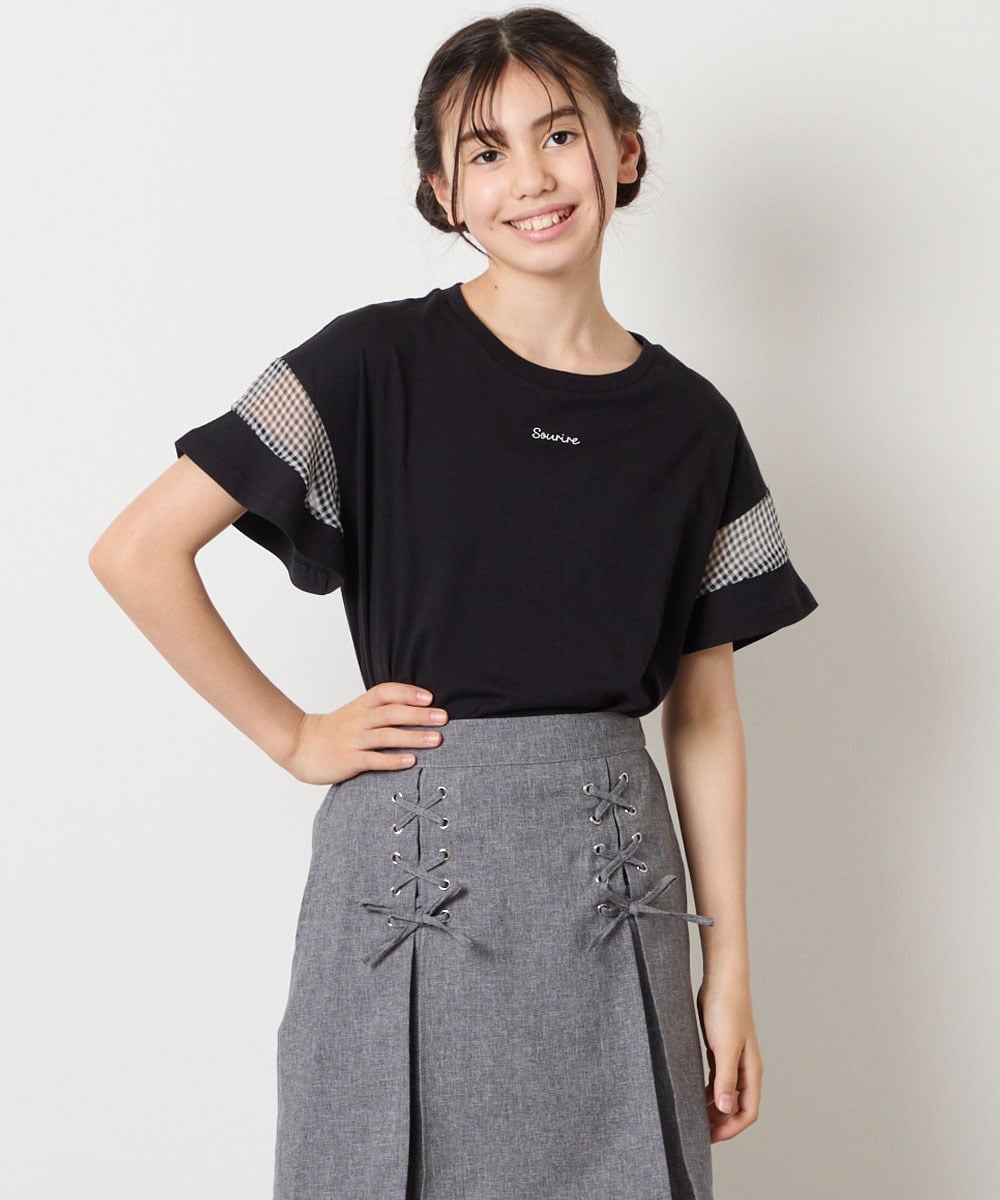 KJKGA23016 a.v.v KIDS(アー・ヴェ・ヴェ) 【累計1万枚販売/接触冷感/毛玉になりにくい/安心の綿100％】[100-130]シアーギンガムスリーブＴシャツ ピンク