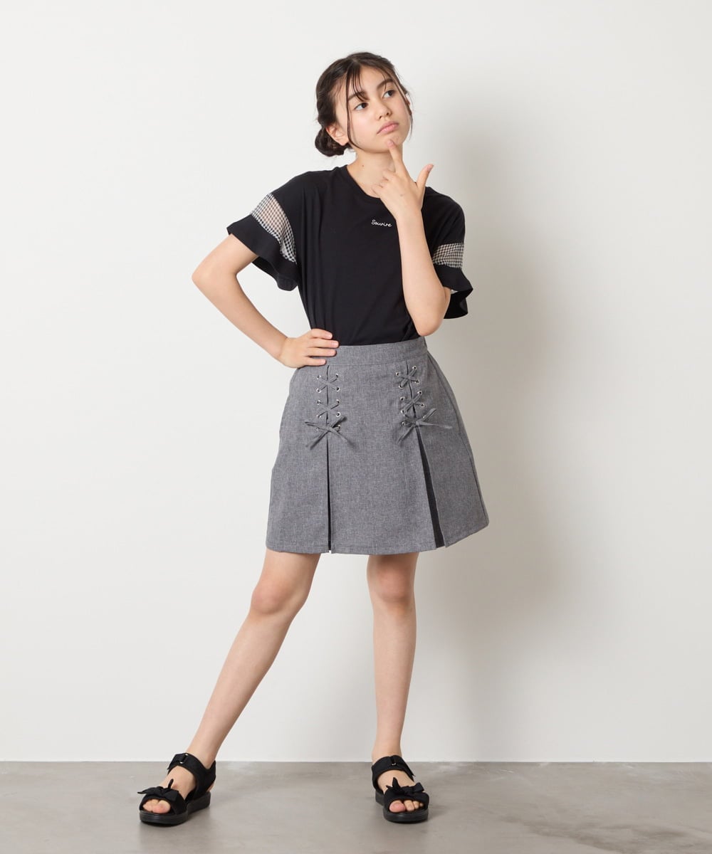 KJKGA23016 a.v.v KIDS(アー・ヴェ・ヴェ) 【累計1万枚販売/接触冷感/毛玉になりにくい/安心の綿100％】[100-130]シアーギンガムスリーブＴシャツ ピンク