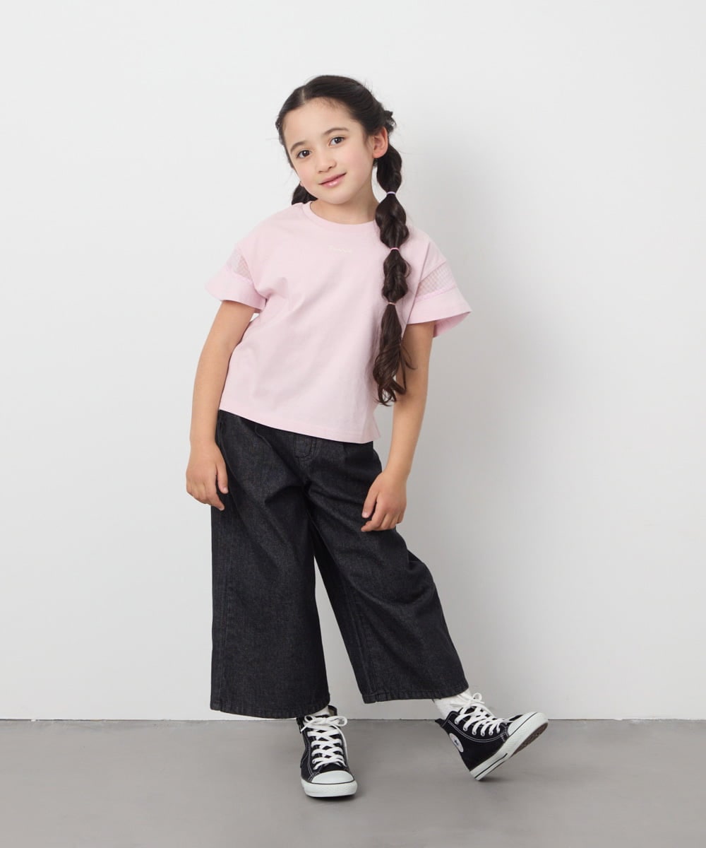 KJKGA23016 a.v.v KIDS(アー・ヴェ・ヴェ) 【累計1万枚販売/接触冷感/毛玉になりにくい/安心の綿100％】[100-130]シアーギンガムスリーブＴシャツ ピンク