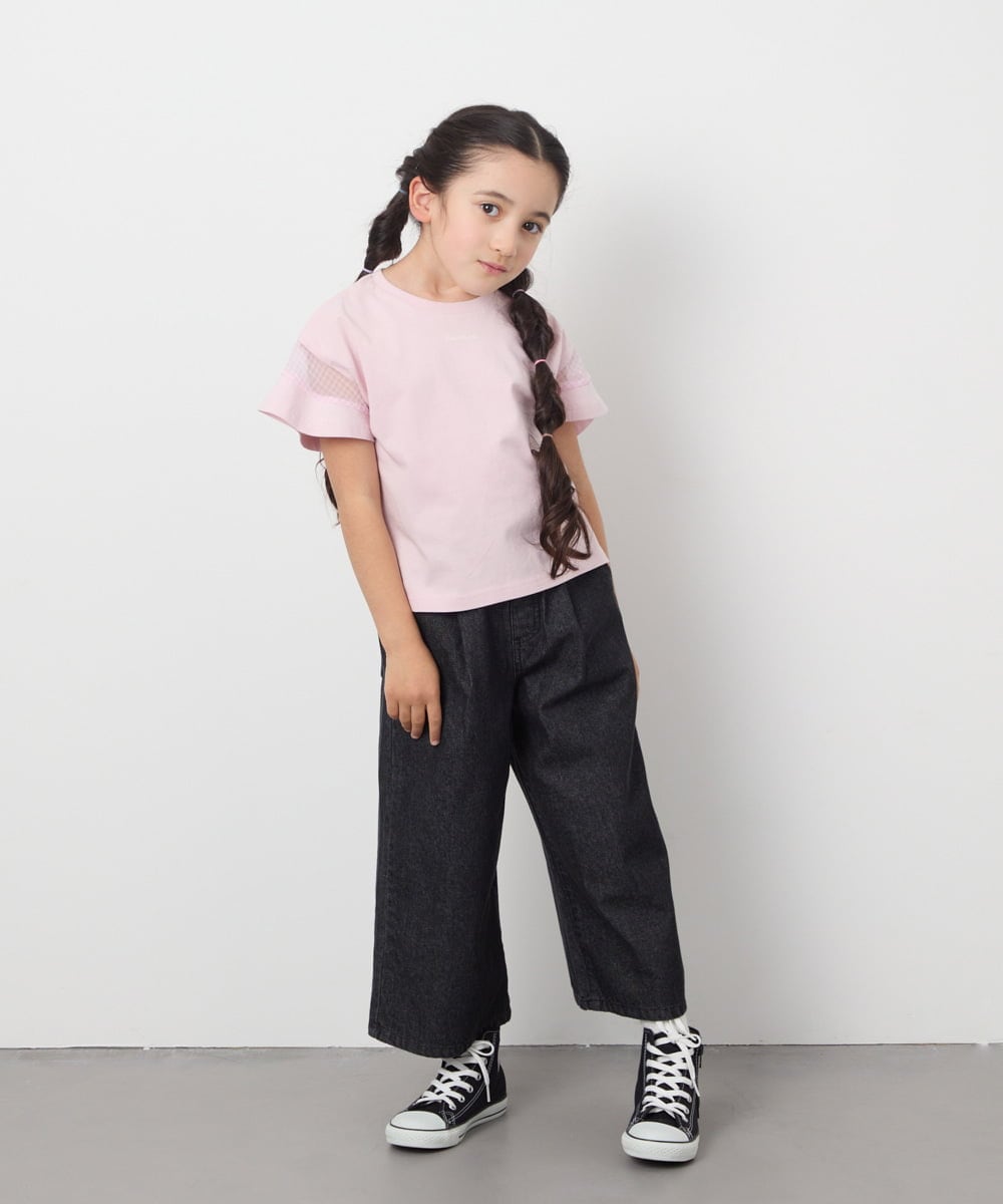 KJKGA23016 a.v.v KIDS(アー・ヴェ・ヴェ) 【累計1万枚販売/接触冷感/毛玉になりにくい/安心の綿100％】[100-130]シアーギンガムスリーブＴシャツ ピンク