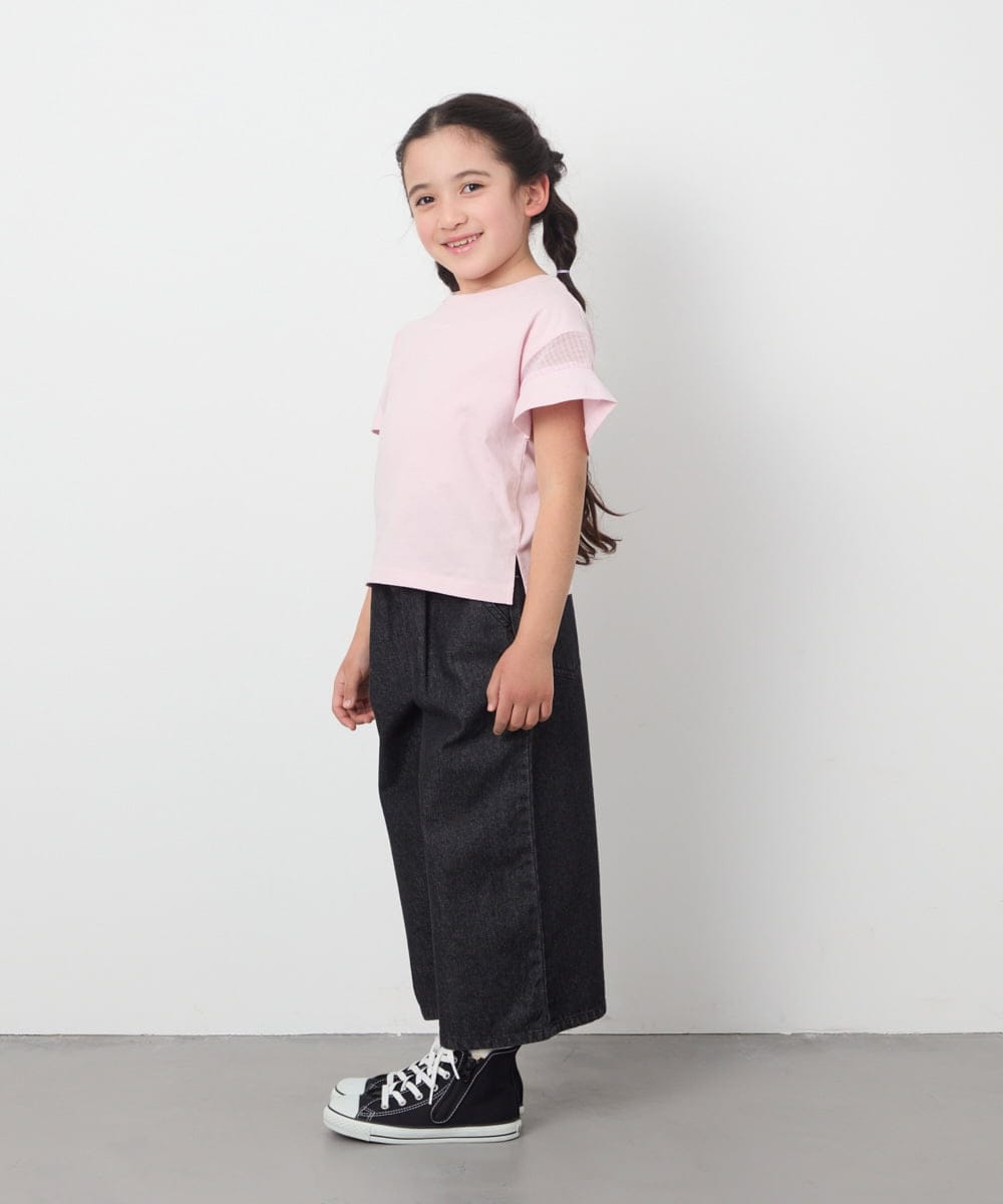KJKGA23016 a.v.v KIDS(アー・ヴェ・ヴェ) 【累計1万枚販売/接触冷感/毛玉になりにくい/安心の綿100％】[100-130]シアーギンガムスリーブＴシャツ ピンク