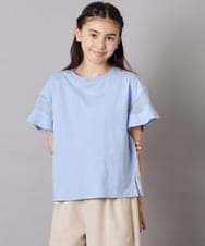 KJKGA23016 a.v.v KIDS(アー・ヴェ・ヴェ) 【累計1万枚販売/接触冷感/毛玉になりにくい/安心の綿100％】[100-130]シアーギンガムスリーブＴシャツ ライトブルー