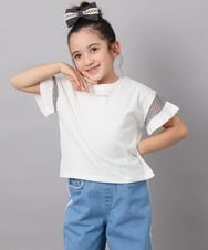 KJKGA23016 a.v.v KIDS(アー・ヴェ・ヴェ) 【累計1万枚販売/接触冷感/毛玉になりにくい/安心の綿100％】[100-130]シアーギンガムスリーブＴシャツ ホワイト