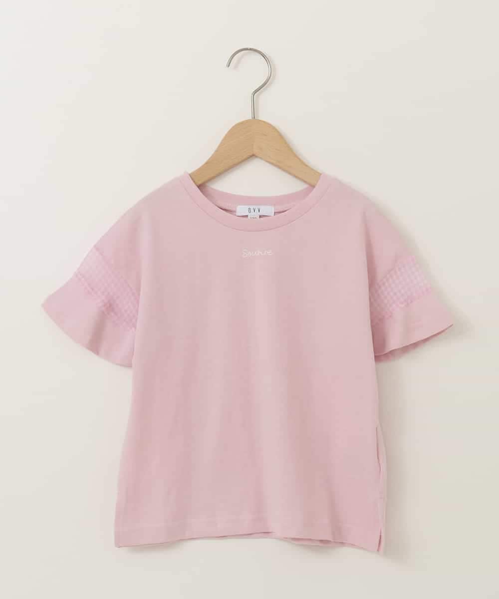 KJKGA23016 a.v.v KIDS(アー・ヴェ・ヴェ) 【累計1万枚販売/接触冷感/毛玉になりにくい/安心の綿100％】[100-130]シアーギンガムスリーブＴシャツ ピンク