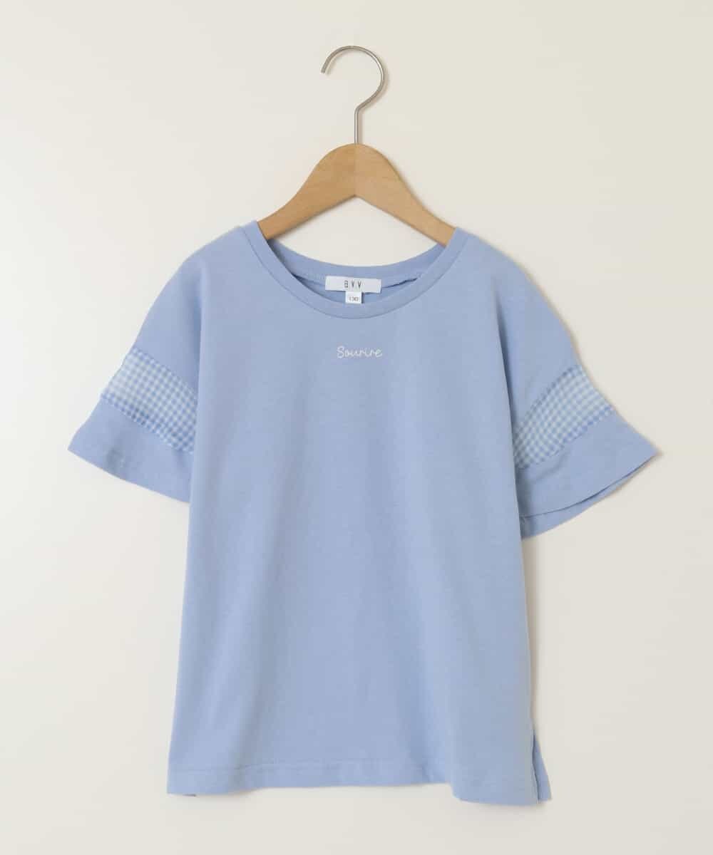 KJKGA23016 a.v.v KIDS(アー・ヴェ・ヴェ) 【累計1万枚販売/接触冷感/毛玉になりにくい/安心の綿100％】[100-130]シアーギンガムスリーブＴシャツ ライトブルー