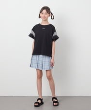 KJKGC23021 a.v.v KIDS(アー・ヴェ・ヴェ) 【累計1万枚販売/接触冷感/ジメジメ対策/毛玉になりにくい/安心の綿100％】[160]シアーギンガムキリカエスリーブＴシャツ ライトブルー