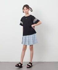 KJKGC23021 a.v.v KIDS(アー・ヴェ・ヴェ) 【累計1万枚販売/接触冷感/ジメジメ対策/毛玉になりにくい/安心の綿100％】[160]シアーギンガムキリカエスリーブＴシャツ ライトブルー
