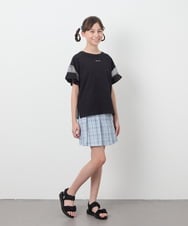 KJKGC23021 a.v.v KIDS(アー・ヴェ・ヴェ) 【累計1万枚販売/接触冷感/ジメジメ対策/毛玉になりにくい/安心の綿100％】[160]シアーギンガムキリカエスリーブＴシャツ ライトブルー