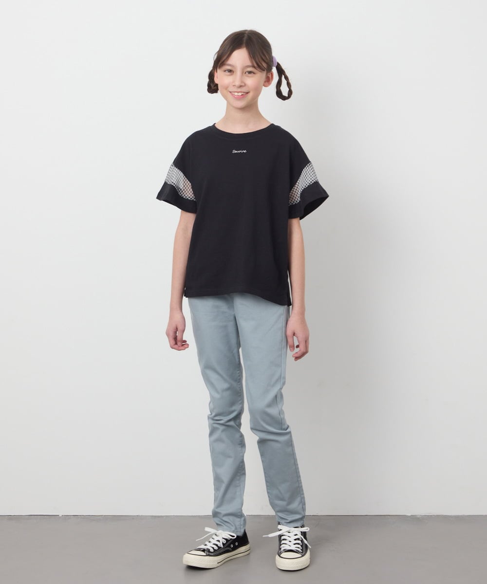 KJKGC23021 a.v.v KIDS(アー・ヴェ・ヴェ) 【累計1万枚販売/接触冷感/ジメジメ対策/毛玉になりにくい/安心の綿100％】[160]シアーギンガムキリカエスリーブＴシャツ ライトブルー
