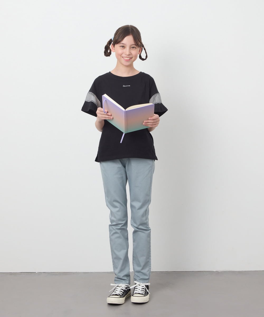 KJKGC23021 a.v.v KIDS(アー・ヴェ・ヴェ) 【累計1万枚販売/接触冷感/ジメジメ対策/毛玉になりにくい/安心の綿100％】[160]シアーギンガムキリカエスリーブＴシャツ ライトブルー