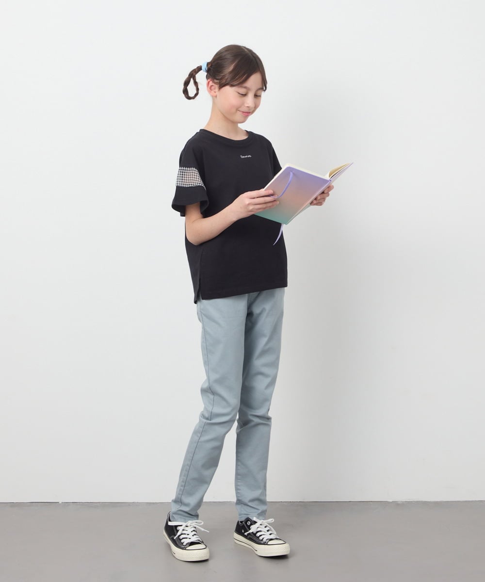 KJKGC23021 a.v.v KIDS(アー・ヴェ・ヴェ) 【累計1万枚販売/接触冷感/ジメジメ対策/毛玉になりにくい/安心の綿100％】[160]シアーギンガムキリカエスリーブＴシャツ ライトブルー