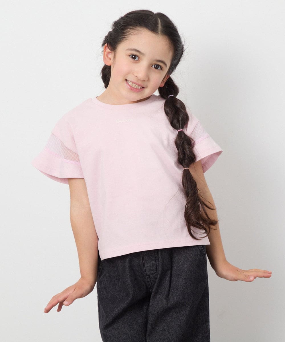 KJKGC23021 a.v.v KIDS(アー・ヴェ・ヴェ) 【累計1万枚販売/接触冷感/ジメジメ対策/毛玉になりにくい/安心の綿100％】[160]シアーギンガムキリカエスリーブＴシャツ ライトブルー