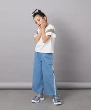 KJKGC23021 a.v.v KIDS(アー・ヴェ・ヴェ) 【累計1万枚販売/接触冷感/ジメジメ対策/毛玉になりにくい/安心の綿100％】[160]シアーギンガムキリカエスリーブＴシャツ ライトブルー