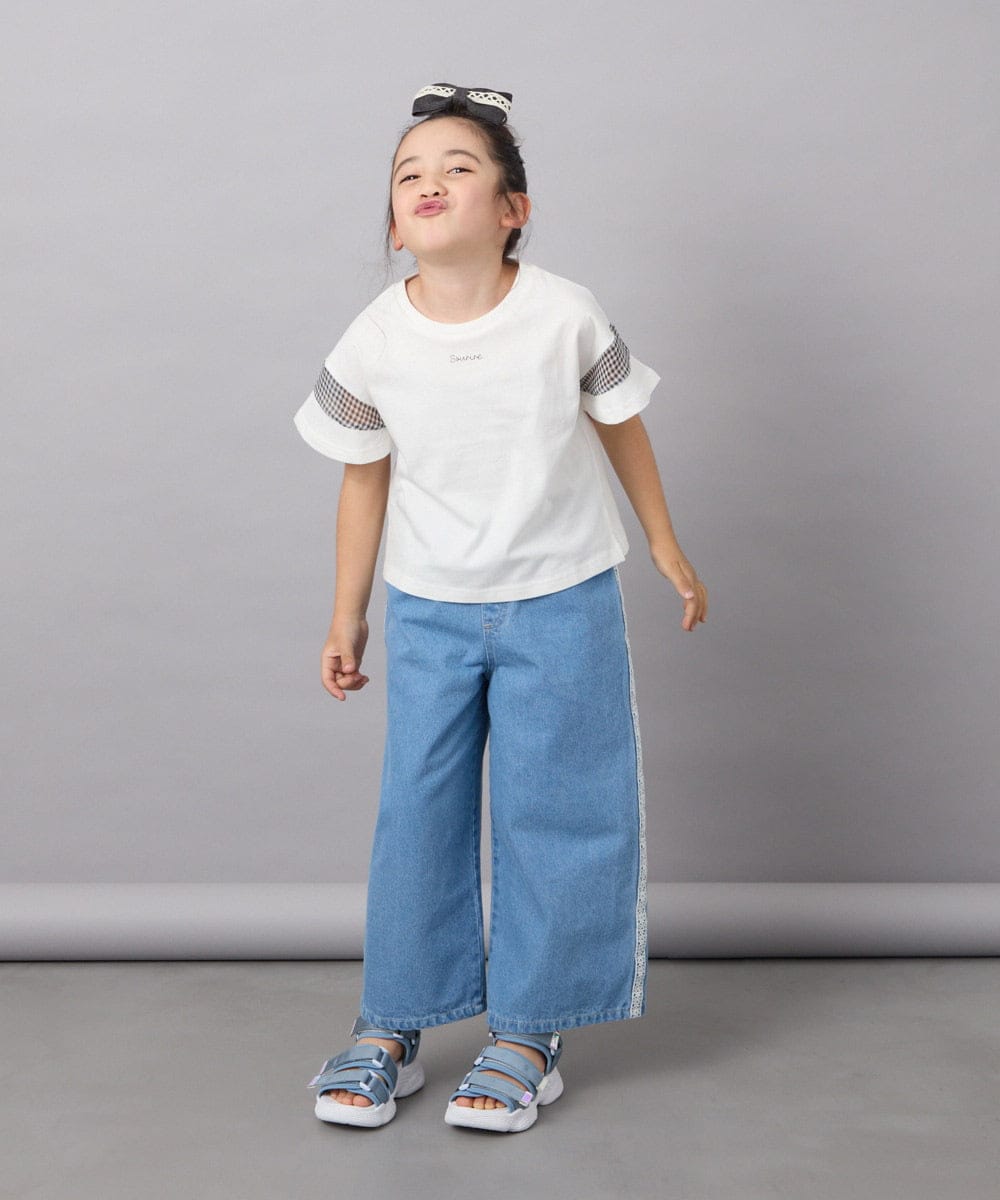 KJKGC23021 a.v.v KIDS(アー・ヴェ・ヴェ) 【累計1万枚販売/接触冷感/ジメジメ対策/毛玉になりにくい/安心の綿100％】[160]シアーギンガムキリカエスリーブＴシャツ ライトブルー