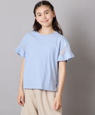 KJKGC23021 a.v.v KIDS(アー・ヴェ・ヴェ) 【累計1万枚販売/接触冷感/ジメジメ対策/毛玉になりにくい/安心の綿100％】[160]シアーギンガムキリカエスリーブＴシャツ ライトブルー