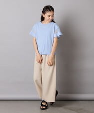 KJKGC23021 a.v.v KIDS(アー・ヴェ・ヴェ) 【累計1万枚販売/接触冷感/ジメジメ対策/毛玉になりにくい/安心の綿100％】[160]シアーギンガムキリカエスリーブＴシャツ ライトブルー